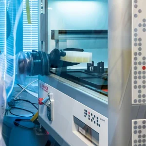 An anaerobic chamber showing a space-saving door